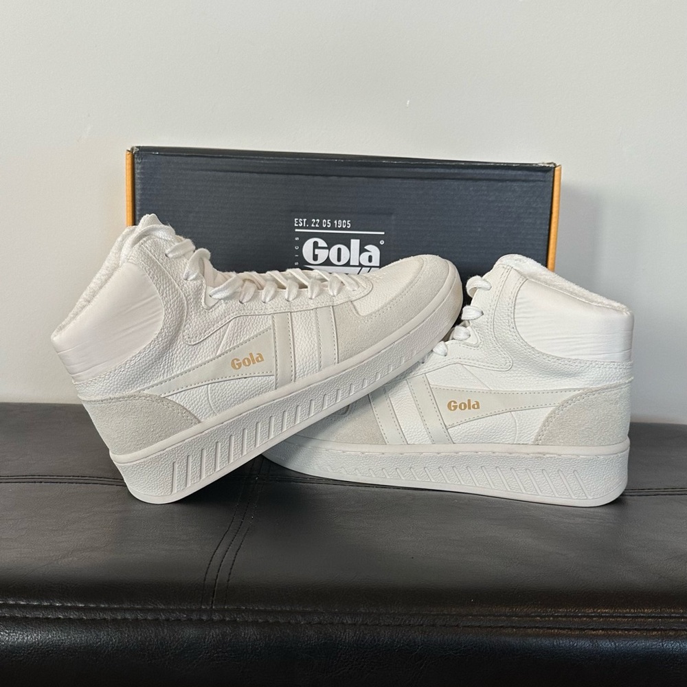 NEW Womens Gola Slam Trident Hightop Sneakers White/White/White ~ Size 9